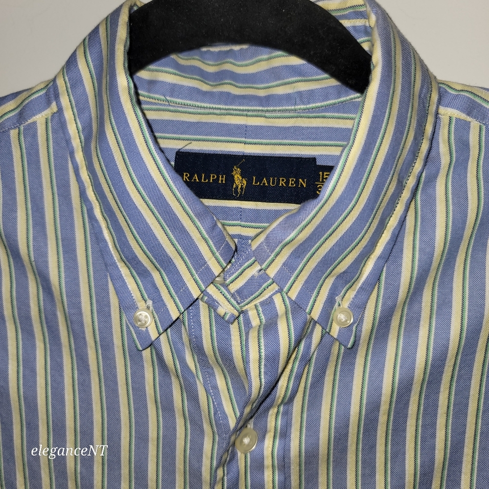 Ralph Lauren Men's Blue Striped Button Down Shirt  Sz: 15/38 - Picture 8 of 9